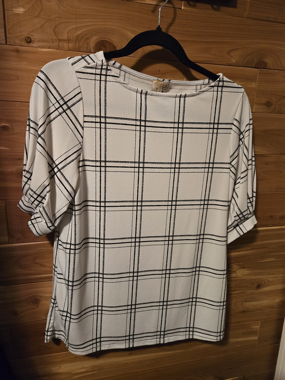 Misia White Blouse with Black Plaid Grid